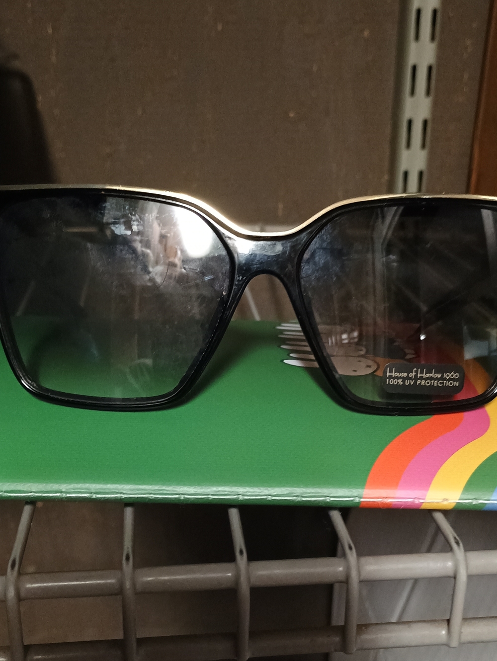 NWTD House of Harlow 1960 Black Oversized Square Sunglasses With Gold Accents